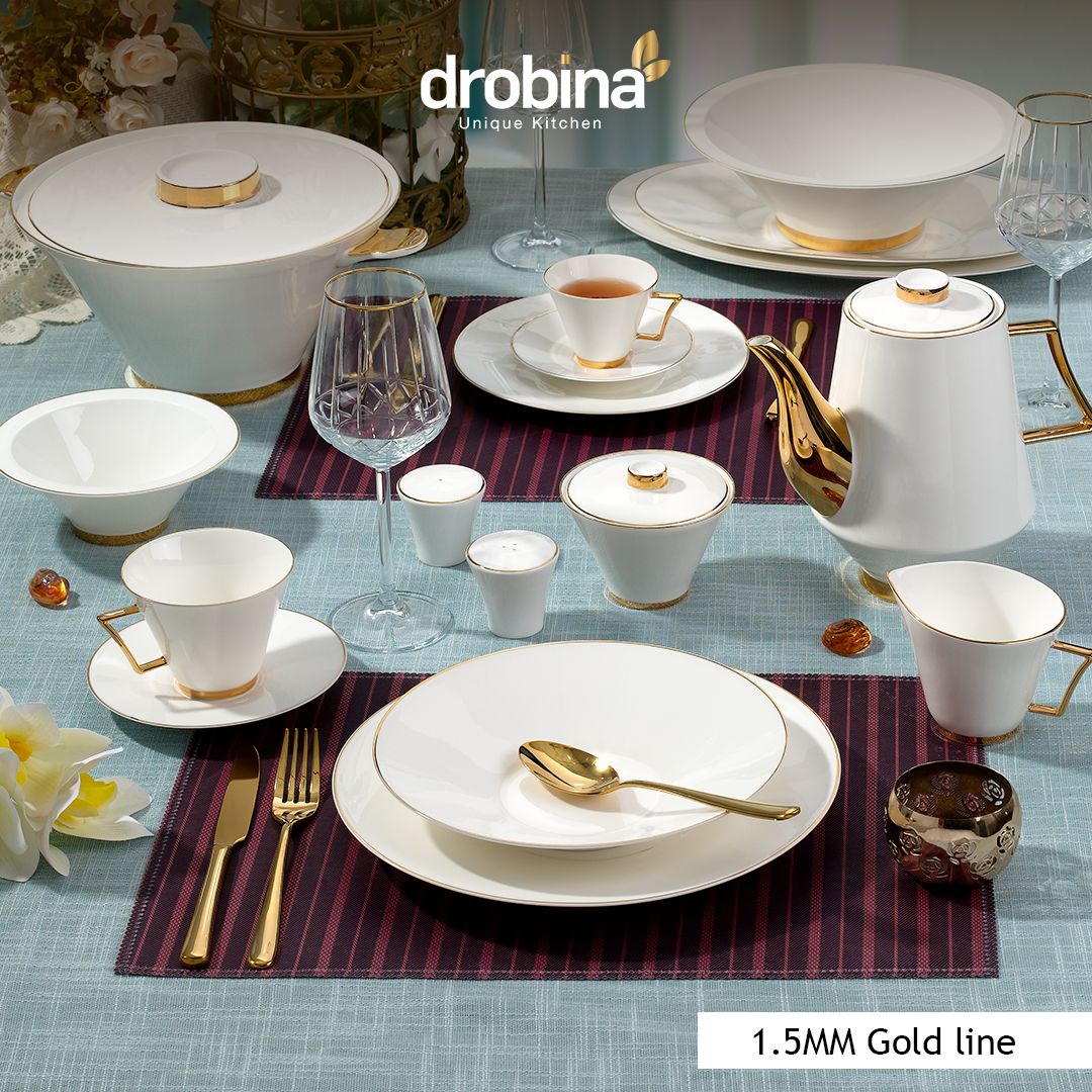 1.50 mm Gold Line _ طقم سفرة دروبينا چي چي – Bone Pearl – ٦٠ قطعة